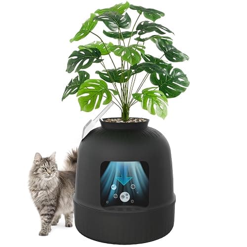 Lifewit Bac Litiere pour Chat avec Désodorisant et Filtre, Maisons de Toilette Chats pour Salon, Chambre à Coucher, Coins, Litiere Chat Fermé avec Fausse Plante, Pelle, 48 x 120 cm, Noir - Image 1