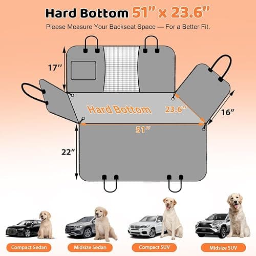 URPOWER Backseat Extender for Dogs - Hard Bottom Dog Car Seat Cover for Back Seat, Dog Hammock for Car, SUV, and Truck, Pet Rear Seat Protector Dogs Travel Bed with Mesh Window & Side Flaps thumbnail 5