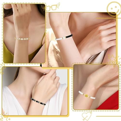 Preppy Bracelets Set Colorful White Gold Smile Heart Star Polymer Beaded Pearl Clay Stackable Charm Y2K Kidcore Aesthetic Summer Beach Bohemian Stretch Layering Bracelets Jewelry for Girls Women Teens thumbnail 3