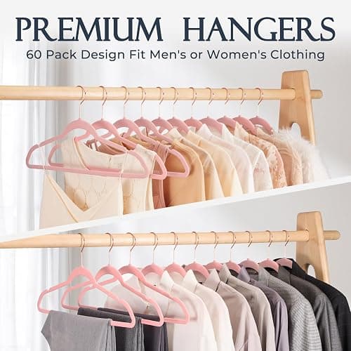 HOUSE DAY Pink Velvet Hangers 100 Pack, Premium Non-Slip Felt Clothes Hangers, Sturdy Heavy Duty Coat, Durable Hanger for Suits, Space Saving with No Hanger Mark, 360° Swivel Rotating Rose Gold Hook thumbnail 8
