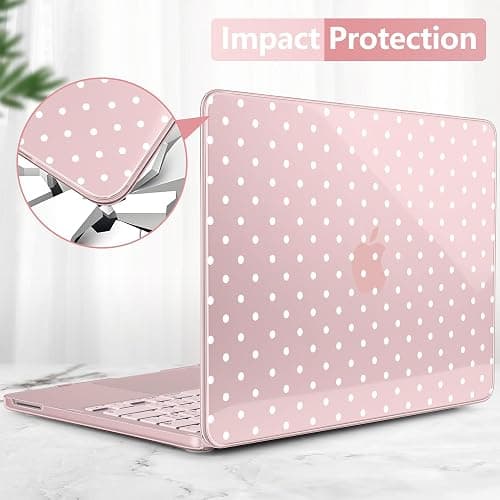 TWOLSKOO for MacBook Neo 13 inch Case 2026 A3404 A18 Pro Chip, Plastic Hard Shell Pattern Case with Type C Adapter, 2 Webcam Covers, Keyboard Cover & Screen Protector, Blush Polka Dot thumbnail 9