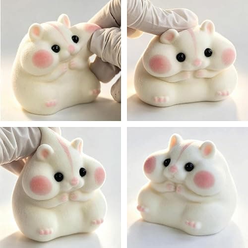 Handmade Taba Squishy Hamster Toy, Cute Squishy Stress Relief Fidget Toy | CUTE SQUEEZE Soft Non-toxic Silicone Butter Cheese Dumpling Squishy, Fuzzy Animal Sensory Toys for Kids Adults, White thumbnail 3