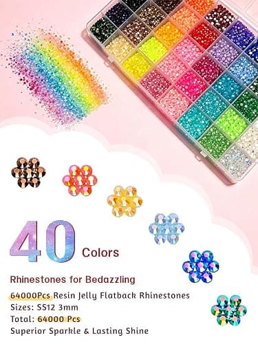 Wliurf 64032Pcs Bedazzling Kit, 40Colors 3mm Bedazzler Kit with Rhinestones | Resin Bedazzle Kit with B7000 Jewelry Glue & Tools, for Book Clothes Makeup DIY Crafts, Birthday Gifts for Teen Girls Women thumbnail 3
