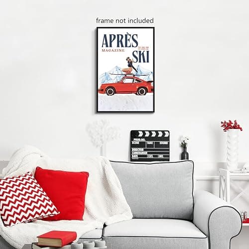 Venphude Apres Ski Canvas Wall Art, Trendy Magazine Cover Poster, Vintage Winter Snow Mountain Picture, Funky Ski Girl and Car Print, Fashion Skiing Art for Ski Lodge Party Wall Decor 8x12in Unframed thumbnail 5