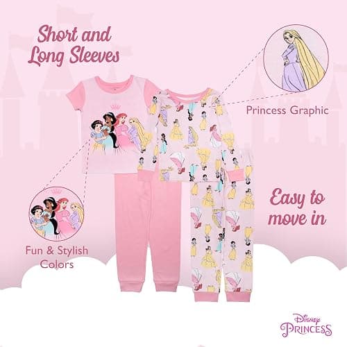 Disney Girls' 4-Piece Snug-fit Cotton Pajama Set, Soft & Cute for Kids thumbnail 3