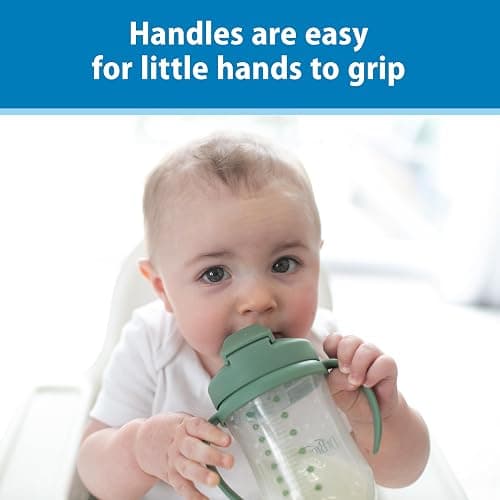Dr. Brown's Milestones, Baby's First Straw Cup Sippy Cup with Straw, 6m+, 9oz/270ml, 2 Pack, Coral & Olive Green, BPA Free thumbnail 6