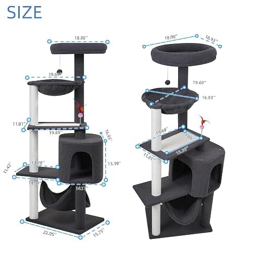 YUNIQUE Cat Tree with Cat Condo Scratch Posts Scratch Tablet and Big Hammock, (60.2‘’ Grey) thumbnail 3
