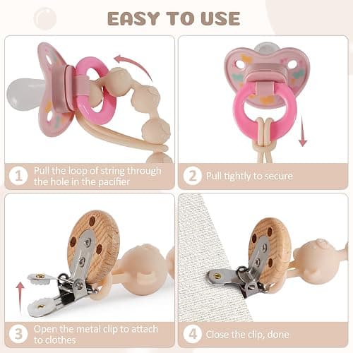 EARLY MINDS 3er-Pack Schnullerketten Aus Silikon, Einteiliges Design Schnullerkette für Baby, Schnullerkette Silikon für Mädchen & Jungen, BPA-frei, Elastisch und Robust (Creme Sand Hellgrau) thumbnail 6