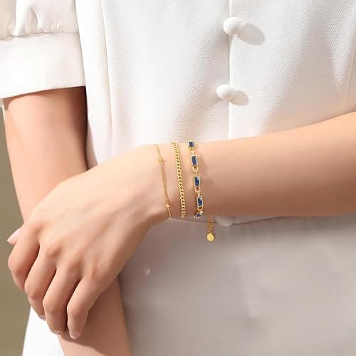 GexTyde Gold Birthstone Bracelet for Women, 18K Gold Plated Layered Jewelry Bracelet Set, Women Dainty Stackable Bracelets Link Paperclip Chain Valentines Day Gift for Women thumbnail 2