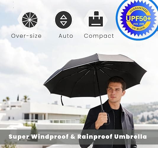 MRTLLOA Travel Essentials Ring Handle Umbrella, Windproof for SUN/UV and Rain with Reflective Stripe, Compact Folding Backpack Umbrella for Women Men, 10 Ribs thumbnail 7