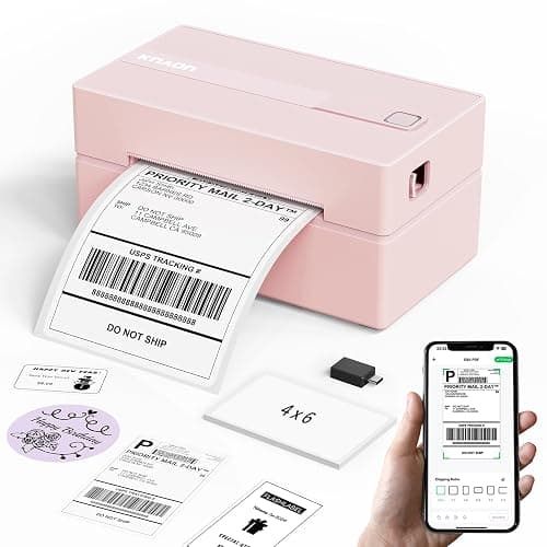 KNAON Bluetooth Thermal Shipping Label Printer, 4x6 Portable Thermal Address Label Printer for Small Business, Compatible with iPhone,Android,Windows,Mac,–Works with Etsy Shopify USPS&More, Pink - Image 1