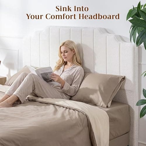 CozyMine Twin Headboard Only - Beige Velvet Upholstered Headboard for College Dorm, No Assembly Required, Pure Sponge Design, Place Between Bed & Wall, Vertical Stripe with Stepped Crown Top Edge thumbnail 6