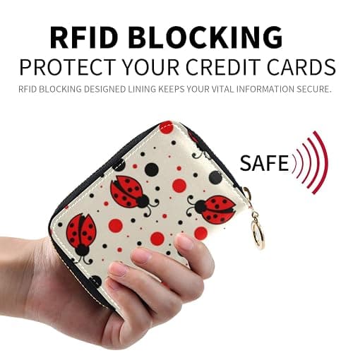 OTVEE RFID Credit Card Holder Case, Microfiber Leather Zipper Card Wallet for Women (Ladybugs) thumbnail 4