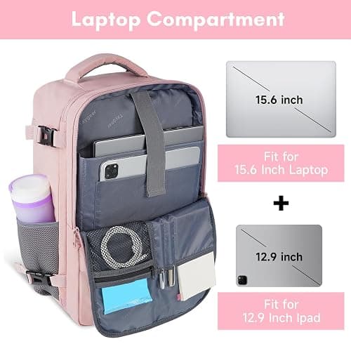 Taygeer Travel Backpack for Women, Carry On Backpack with Water Bottle Pocket & Shoe Pouch, TSA 15.6inch Laptop Mochila Flight Approved, Nurse Bag Casual Daypack for Weekender Business Hiking, Pink thumbnail 5