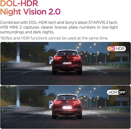 VIOFO Dash Cam A119 Mini 2, STARVIS 2 Sensor, 2K 60fps/HDR 30fps Voice Control Car Dash Camera with 5GHz Wi-Fi GPS, Night Vision 2.0, 24H Parking Mode, Supercapacitor, Support 512GB Max thumbnail 3