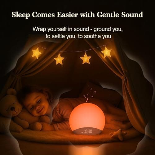 REACHER Wood Grain Sunrise Alarm Clock and Sound Machine Nightlight, Digital Dimmable Clock for Bedroom, 26 Sleep Sounds, White Noise Machine for Baby, Adults, Wake Up Light Alarm Clock for Kids thumbnail 4