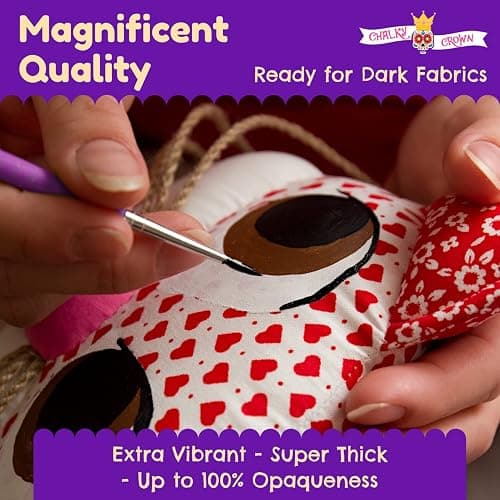 CHALKY CROWN Permanent Fabric Paint for Clothes, 15 Colors for Canvas, Textile, Fabric Paint Set - Child Safe Paint for Fabric with 10 Brushes & Storage Box (60ml each) thumbnail 4