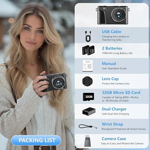 8K Digital Camera with 88MP & 3" 180° Flip Screen - 18X Zoom Auto Focus Vlogging Camera for YouTube/Photography, Includes 32GB SD Card & 2 Batteries (Gunmetal) thumbnail 9