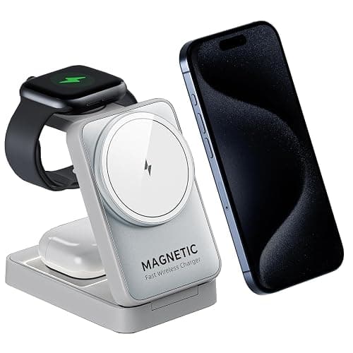 2025 Upgraded 3-in-1 Wireless Charger for iPhone,Travel Magnetic Charger Stand Nightlight Foldable Wireless Charging Station Compatible with Magsafe Charger&iPhone 17/16/15/14/13,Apple Watch&AirPods - Image 1