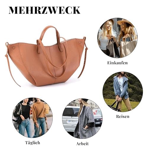TIAASTAP Tote Bag Kunstleder Handtasche Damen Groß Shopper Tasche Elegante Schultertasche Gross Umhängetasche Henkeltaschen Shopper Bag Handbags Tragetasche Beuteltasche für Einkaufen Reisen - Braun Groß thumbnail 9