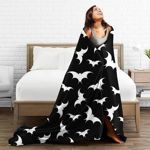 Gothic Bat Pattern Throw Blanket - Soft Flannel, Spooky Home Decor for Couch & Bed (50" x 60"). thumbnail 6