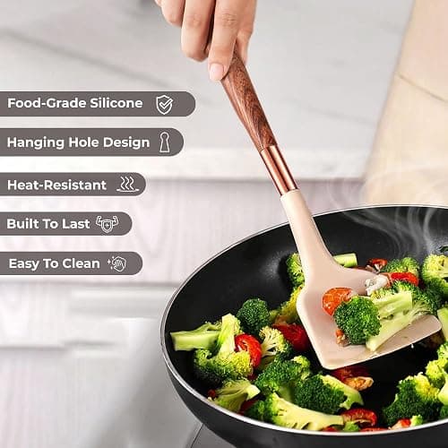 Kitchen Utensils Set of 11 with Holder, Silicone Cooking Utensils Set, Spatula Sets, Heat Resistant Non-Stick Kitchen Utensils, Kitchen Utensil Gadgets Tools BPA-Free Silicone Utensils thumbnail 3