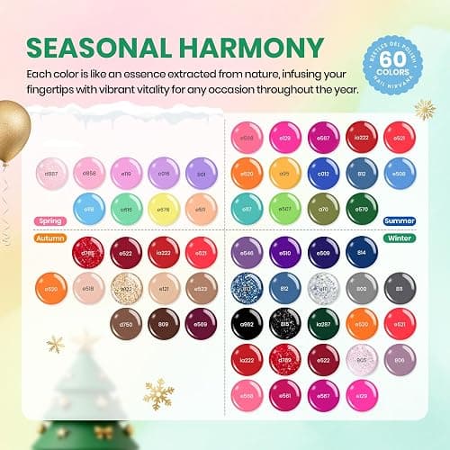Beetles Winter Gel Nail Polish Set, 70 PCS 60 Colors Red Green Pink Brown Blue Nude Glitter Gel Nail Polish Kit with Base Top Coat for Beginners UV LED Needed DIY Salon Christmas Gifts for Women thumbnail 2