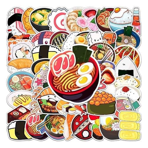 Japanese Food Stickers |50Pcs Japanese Cuisine Sushi Waterproof Vinyl Decals for Water Bottles Bicycle Laptop Refrigerator Luggage Computer Mobile Phone Skateboard Bike Décor thumbnail 2