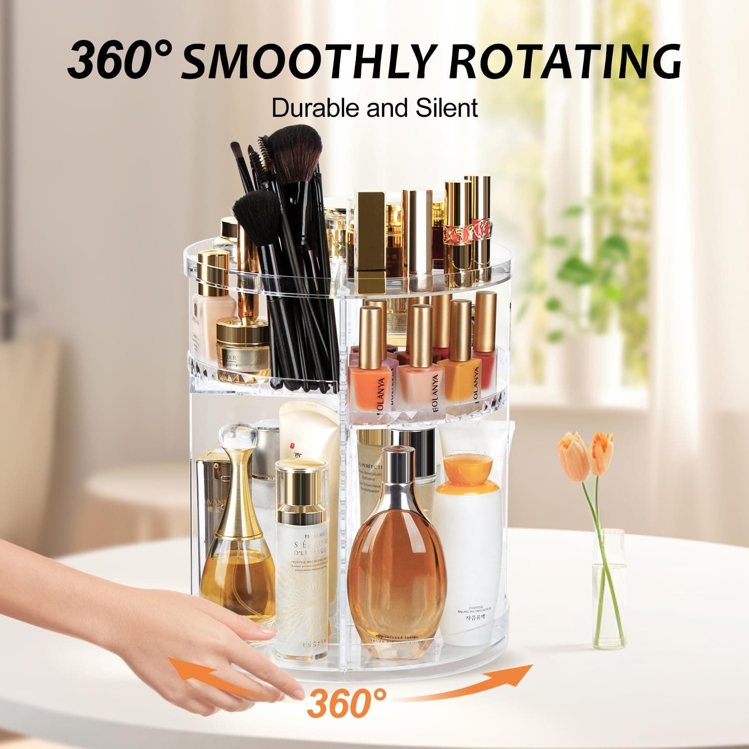 AMEITECH Rotating Makeup Organizer, 360 Spinning Skincare Organizers, 8 Adjustable Layer Cosmetic Storage Case with Brush Holder, Perfume Tray for Vanity Bathroom Countertop - Large thumbnail 3