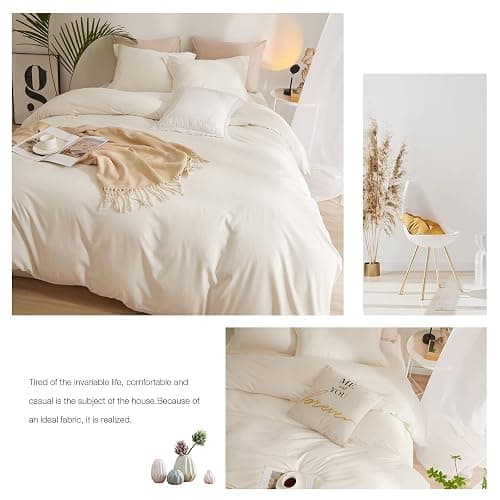 AMWAN Cream White Duvet Cover Full Size Soft Washed Microfiber Ivory Duvet Cover with Zipper Closure Boho 3 Pieces Bedding Set Off White Comforter Cover 1 Cream Duvet Cover 80”x90” with 2 Pillowcases - Full (80"x90") - Cream White thumbnail 8