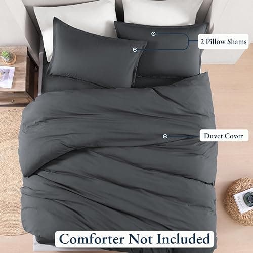 Lane Linen Charcoal Twin Duvet Cover Set thumbnail 3