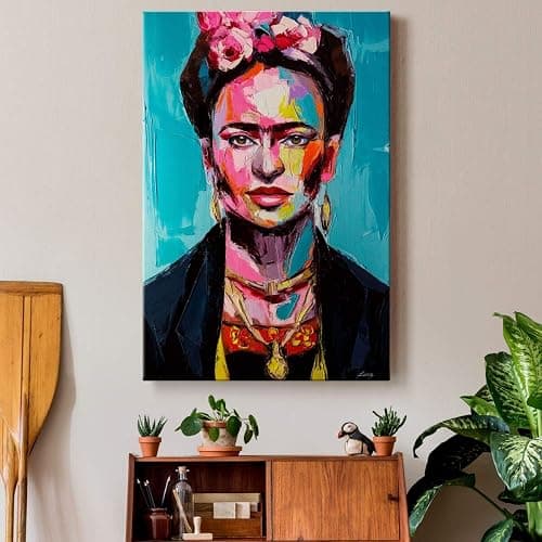 WEXFORD HOME Frida Kahlo Portrait Wall Art, Brightly Colored Spanish Artwork, Modern Mexican Decorations, Premium Gallery Wrapped Canvas, Ready to Hang, 12 in H x 18 in W, Made in America thumbnail 5