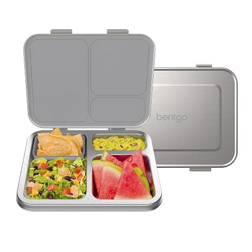 Bentgo Kids Stainless Steel Leak-Resistant Lunch Box, 3 Compartments | Bonus Silicone Container, PFAS & BPA-Free, Odor-Resistant, Dishwasher Safe, Ages 3+ (Silver) - Image 1