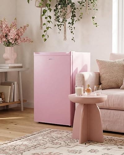 Upstreman 3.2 Cu.Ft Mini Fridge with Freezer, Single Door Compact Refrigerator, Adjustable Thermostat, Small Refrigerator for Dorm, Bedroom, Office, Pink-BR321 thumbnail 2