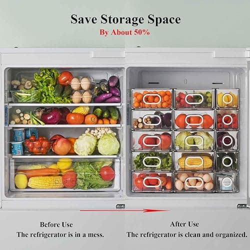 6 PCS Refrigerator Organizers And Storage Stackable Storage Drawers, Large Heavy Duty Fridge Organizer Bins Pull Out Refrigerator Organizer Bins, White Handle, 3 Drawers And 3 Small Cubes thumbnail 3