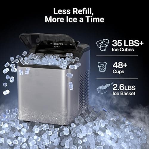 Typhur Fast Nugget Ice Maker Countertop with Self-Cleaning Pump, 35lbs/24H Crushed Pebble Ice Machine with Pellet Ice, 8 Packs Cleaner, Dual Ice Scoops for Home, Kitchen, Party, RV, Stainless Steel thumbnail 4