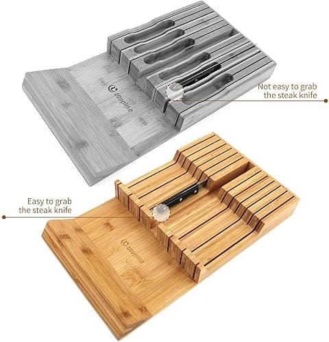 Utoplike in-Drawer Knife Block Bamboo Kitchen Knife Drawer Organizer, Handle Steak Knife Holder Without Knife, Fit for 12 Knives and 1 Sharpening Steel (Knives Not Included) thumbnail 5