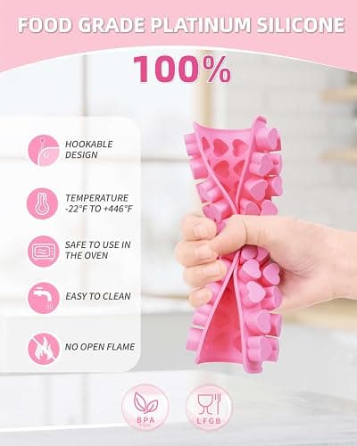 Heart Silicone Gummy Molds 2 Pack with 2 Droppers, Mini Heart Chocolate Mold, Non-Stick Food Grade Ice Cube Tray for Hard Candy, Homemade treats, Soap, Jelly (Pink) thumbnail 4
