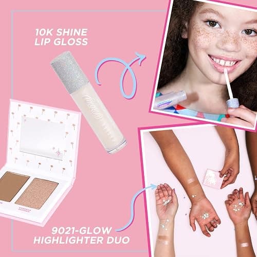 Petite 'n Pretty Makeup Set for Kids (Silver) - Face & Body Makeup for Kids, Tweens, Teens - Highlighter, Body Shimmer Glitter, Lip Gloss, Makeup Brush, Made in the USA thumbnail 5