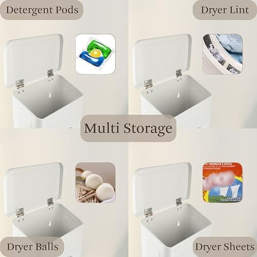 MONJITA Magnetic Lint Bin for Laundry Room, Metal Trash Can with Lid for Dryer, Farmhouse Lint Holder, Laundry Co Sign, Laundry Room Storage Decor with Dryer Lint Brush(White) thumbnail 5
