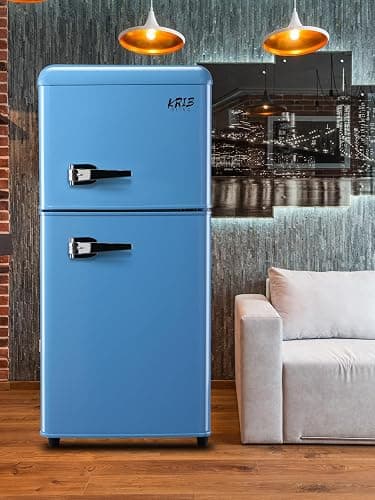 KRIB BLING 3.5 Cu.Ft Refrigerator 2 Door 7 Level Adjustable Thermostat Control Top-Freezer Refrigerator Lock Fresh Energy Saving Blue (KB03-FLS-80G-BLUE) thumbnail 2