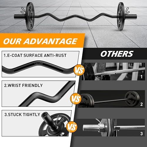 Olympic EZ Curl Barbell Bar 47", 2-Inch Curl Bars for Weight Lifting,Hip Thrusts,Squat,Biceps-Home Gym Chrome Curling Bar for 2 Inch Weight Plates -2 Spring Collars(500lb Weight Capacity) thumbnail 6