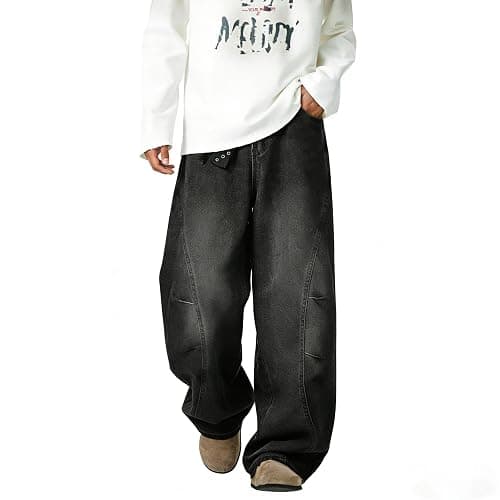 qcdyrxf Mens Irregular Sutures Baggy Jeans Y2k Wide Leg Loose Fit Streetwear Denim Hip Hop Jeans thumbnail 2