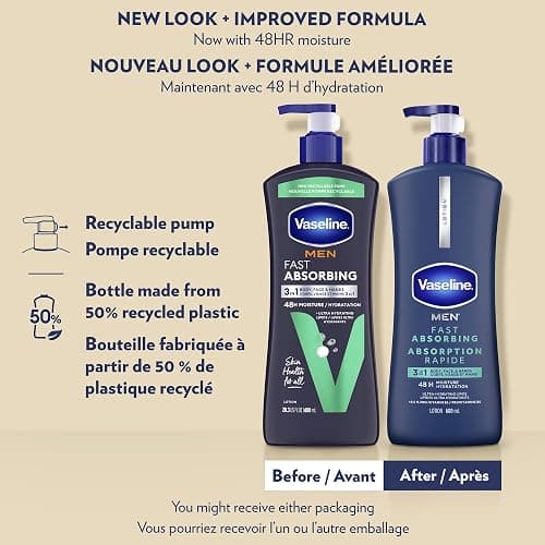 Vaseline Men's Healing Moisture Hand & Body Lotion For Dry or Cracked Skin Fast Absorbing Non-Greasy Lotion for Men 20.3 oz, Pack of 3 thumbnail 8