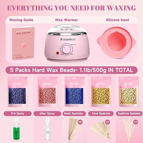Waxing Kit for Women & Men: Wax Kit Wax Warmer for Hair Removal with 5 Packs Hard Wax Beads & Wax Pot, At-Home Wax Melt Warmer for Brazilian Bikini, Legs & Body, Ideal for Sensitive Skin & Beginners thumbnail 2