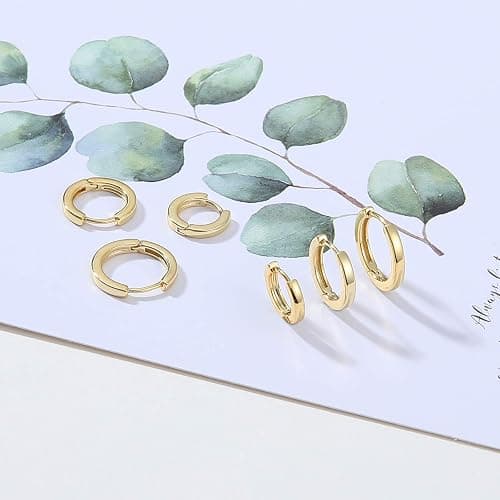 micuco 3 Pairs Small Hoop Earrings Set for Women, 14K Gold Plated Huggie Hoop Earrings for Men, Tiny Cartilage Hypoallergenic Earring Set thumbnail 4
