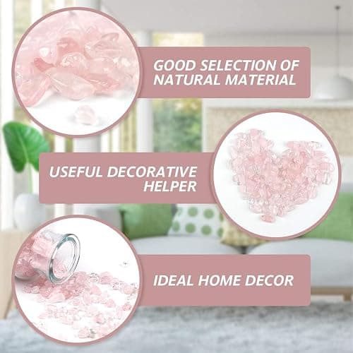 JOHOUSE Rose Quartz Crystals, 1lb Pink Crushed Rose Quartz Chips Bulk Tumbled Stones Irregular Shaped Succulent Pebbles Decorative Rocks for Aquarium Fish Tank Vase Filler DIY Crafts Indoor Plants thumbnail 5
