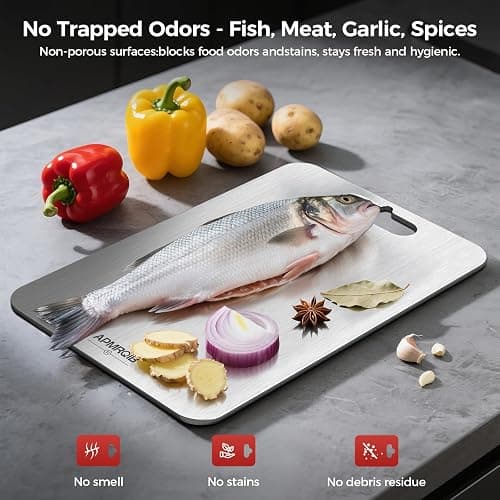 APMRQIB Titanium Cutting Board Set of 3,100% Pure Titanium Cutting Boards for Kitchen, Double Sided Non Toxic Cutting Board, Ideal Charcuterie & Chopping for Meat, Hygiene Durable Dishwasher（S+M+L) thumbnail 8