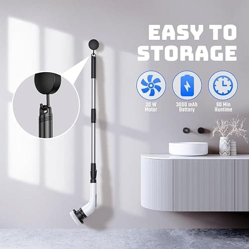 Electric Spin Scrubber for Bathroom: Shower Scrubber with Long Handle, Dual Speed Cordless Power Cleaning Scrub, 7 Brush Heads, IPX7 Waterproof Heavy Duty Cleaner Tools for Tub Tile Grout Wall thumbnail 9