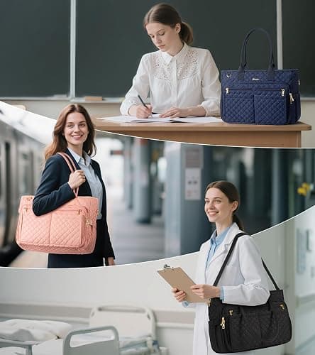 Bagstellar Teacher Tote Bag for Women, 15.6" Laptop Work Tote Computer Bag | Quilted Bible Nurse Bag with 40oz Cup Holder, Insulated Pocket & Strap, Large Laptop Briefcase for School Travel Office Gifts thumbnail 5